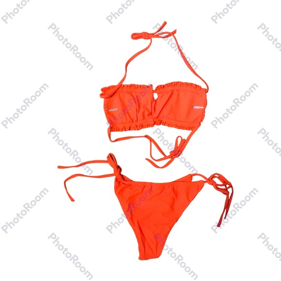 Windinny Two Piece High Waisted Triangle Thong Bikini Women’s Small Orange NWOT - Picture 2 of 4
